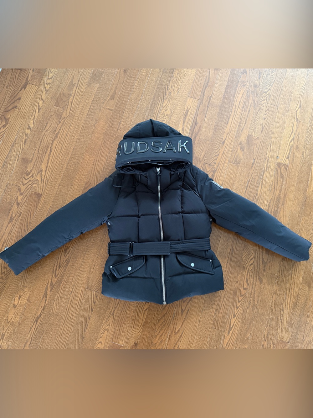 RUDSAK CAIRA Black Maxi Belted Down Puffer Jacket — Size Large - Picture 1 of 8